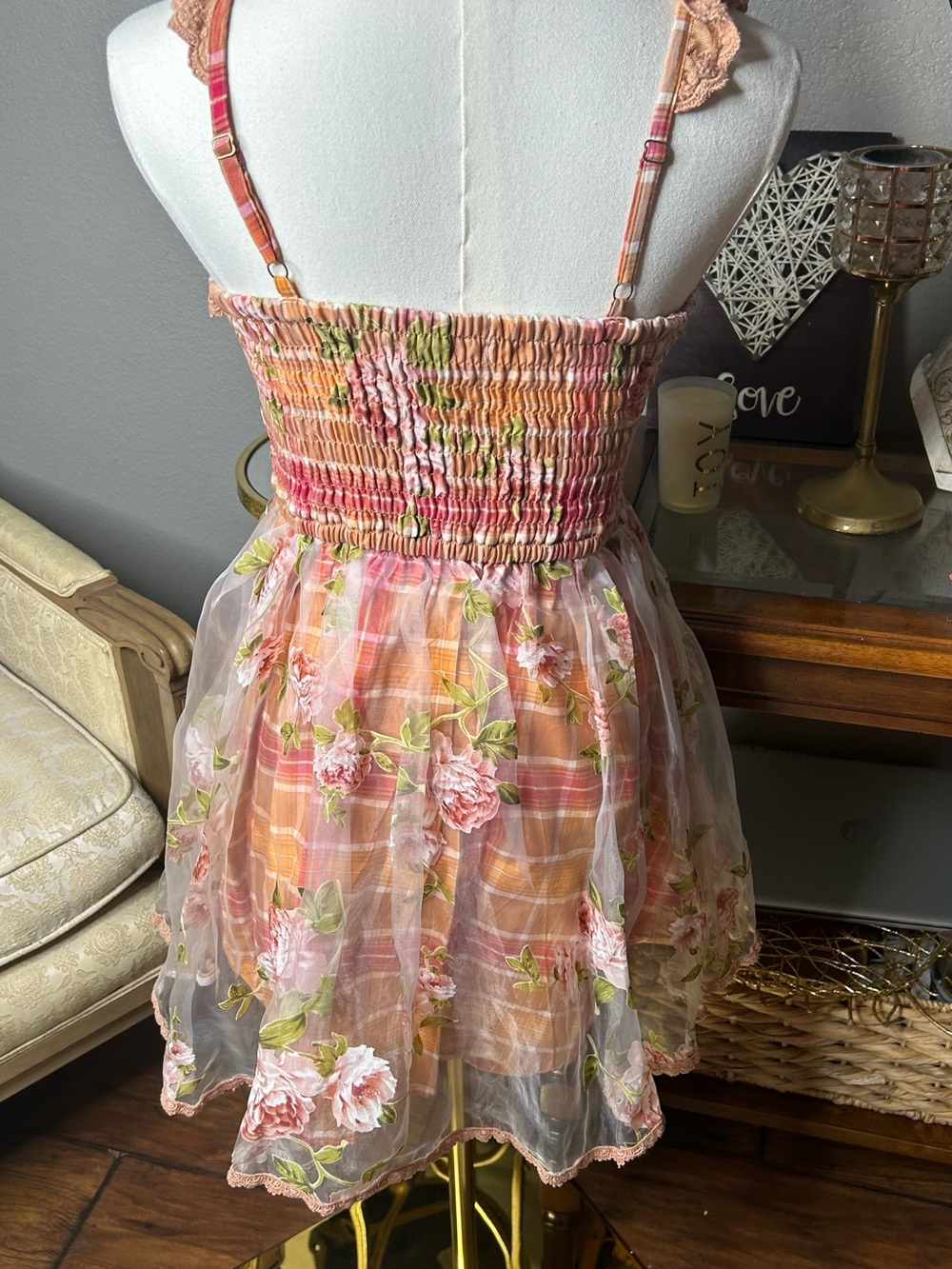 Authentic Vintage Liz Lisa Plaid Rose Corset Dress Japanese Doll style Coquette - Picture 4 of 14